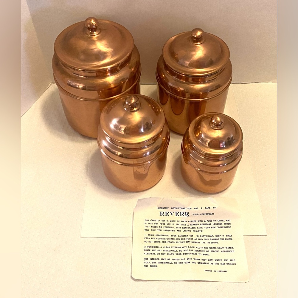 REVERE WARE 8pc Copper Canister Set. Sold as pictured.